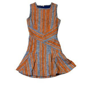 Carven womens 38 orange blue stripe knit cotton blend mini dress EUC